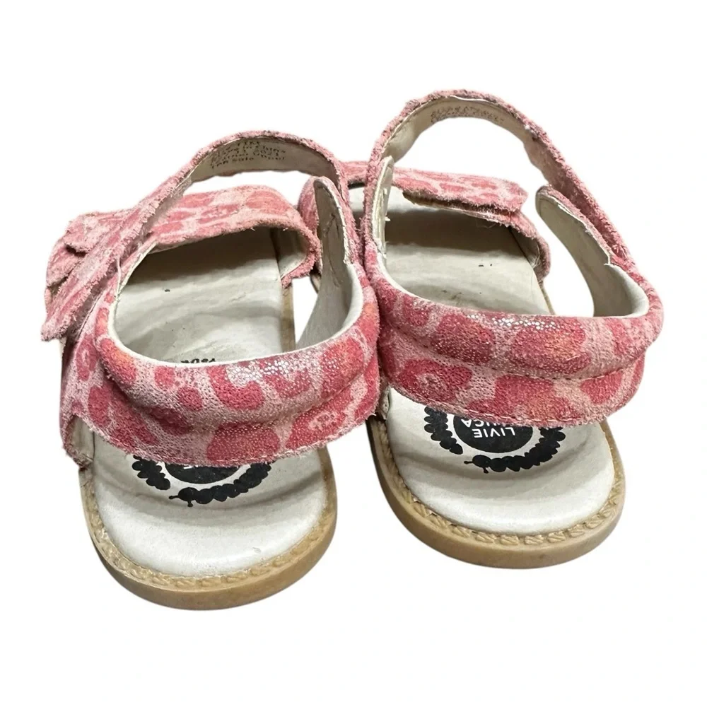 Livie & Luca Posey Sandal Size 11 Leather Pink Polka Dot Slip On Strap On Shoes
